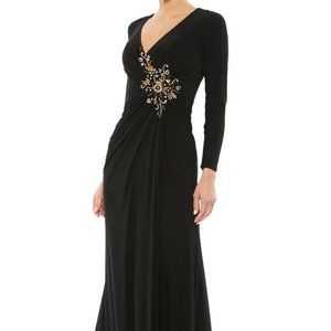 Mac Duggal Black Embellished Long Sleeve Jersey Gown